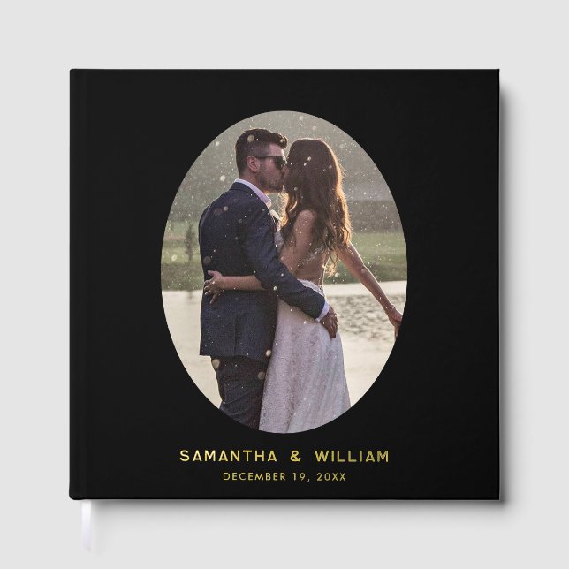 Modern Oval Photo Wedding Foil Guest Book (Front)