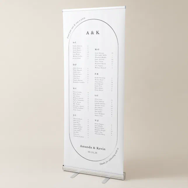 Modern Oval Wedding Seating Chart Retractable Banner | Zazzle
