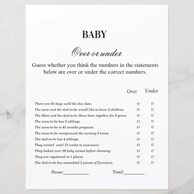 Modern Over or under baby shower game | Zazzle