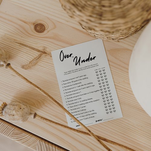 Modern Over Or Under Bridal Shower Game Card