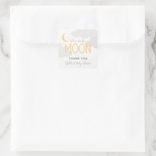 Modern Over The Moon Baby Shower Square Sticker (Bag)