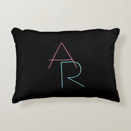 Modern Overlapping Initials  Pink Turquoise Black Accent Pillow