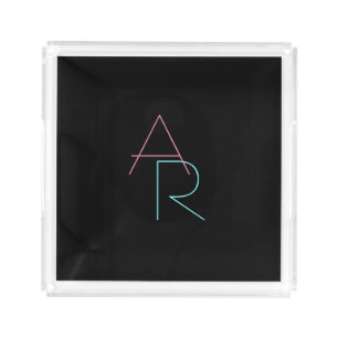 Modern Overlapping Initials Pink Turquoise Black Acrylic Tray