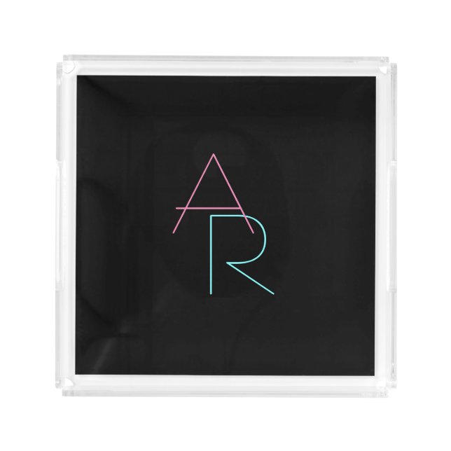 Modern Overlapping Initials | Pink Turquoise Black Acrylic Tray (Small)