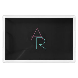 Modern Overlapping Initials Pink Turquoise Black Acrylic Tray