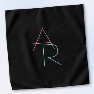 Modern Overlapping Initials   Pink Turquoise Black Bandana