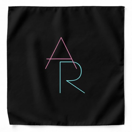 Modern Overlapping Initials  Pink Turquoise Black Bandana