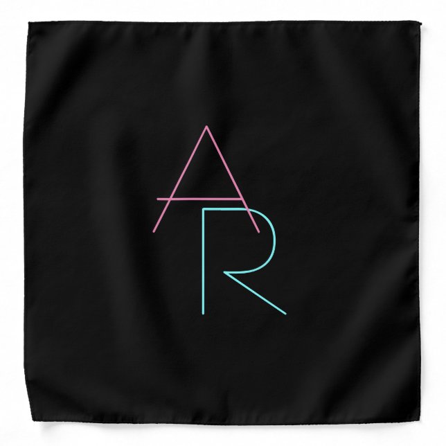 Modern Overlapping Initials | Pink Turquoise Black Bandana (Front)
