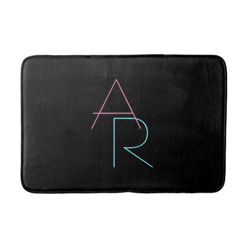Modern Overlapping Initials  Pink Turquoise Black Bath Mat