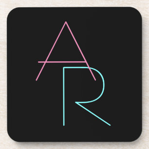 Modern Overlapping Initials Pink Turquoise Black Beverage Coaster
