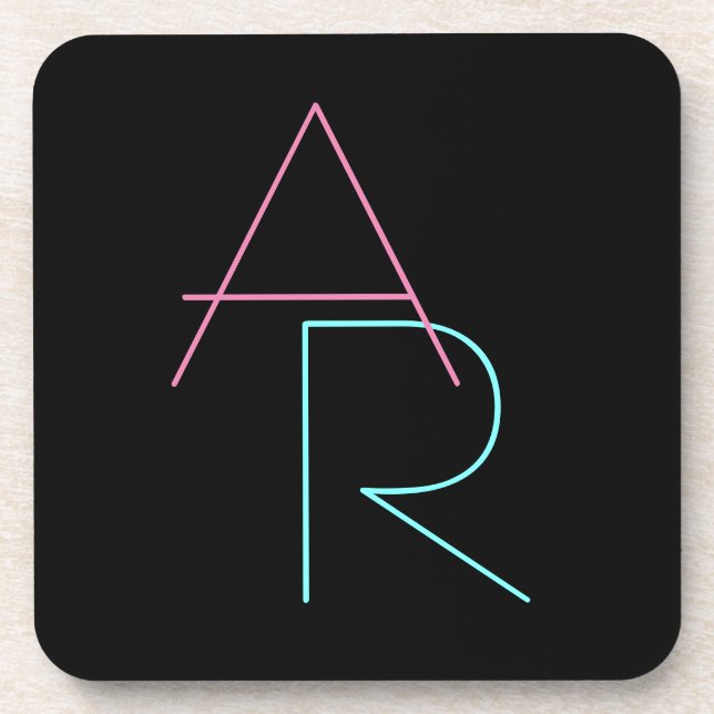 Modern Overlapping Initials | Pink Turquoise Black Beverage Coaster (Front)