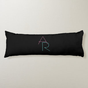 Modern Overlapping Initials   Pink Turquoise Black Body Pillow