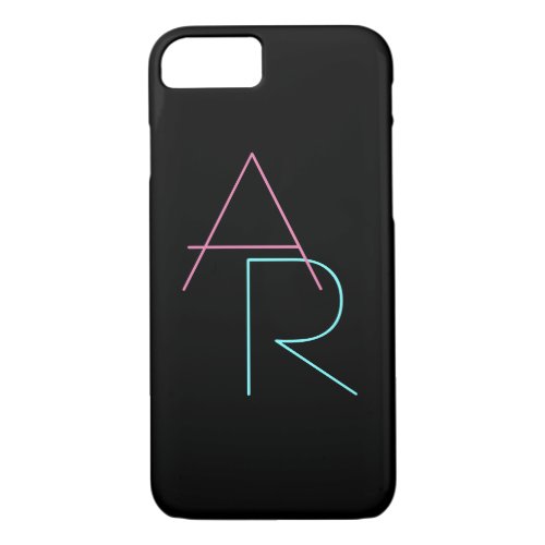 Modern Overlapping Initials  Pink Turquoise Black iPhone 87 Case