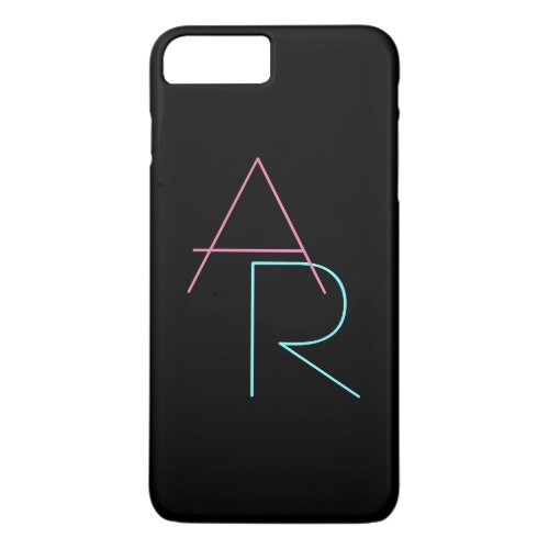 Modern Overlapping Initials  Pink Turquoise Black iPhone 8 Plus7 Plus Case