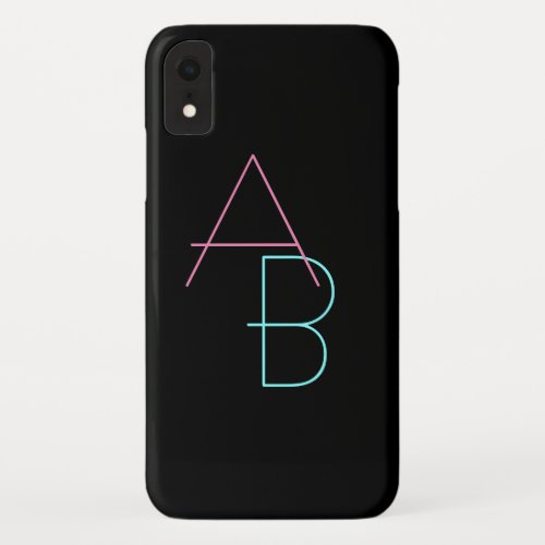 Modern Overlapping Initials  Pink Turquoise Black iPhone XR Case