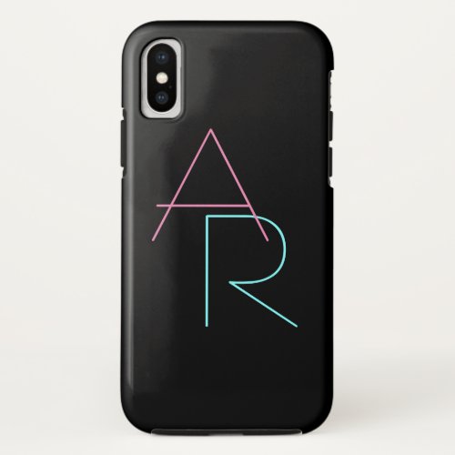 Modern Overlapping Initials  Pink Turquoise Black iPhone X Case