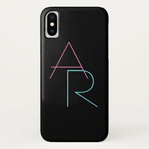 Modern Overlapping Initials   Pink Turquoise Black iPhone X Case