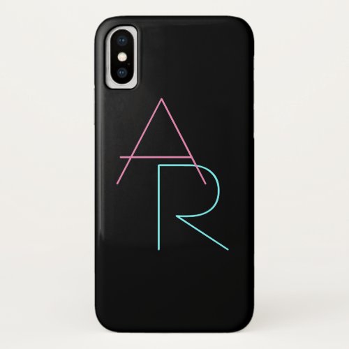 Modern Overlapping Initials  Pink Turquoise Black iPhone X Case