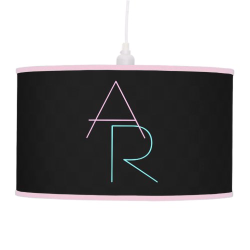 Modern Overlapping Initials  Pink Turquoise Black Ceiling Lamp