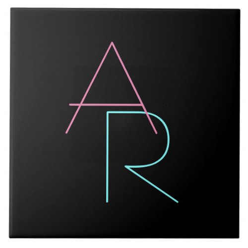 Modern Overlapping Initials  Pink Turquoise Black Ceramic Tile