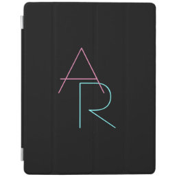 Modern Overlapping Initials | Pink Turquoise Black iPad Smart Cover