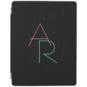 Modern Overlapping Initials | Pink Turquoise Black iPad Smart Cover