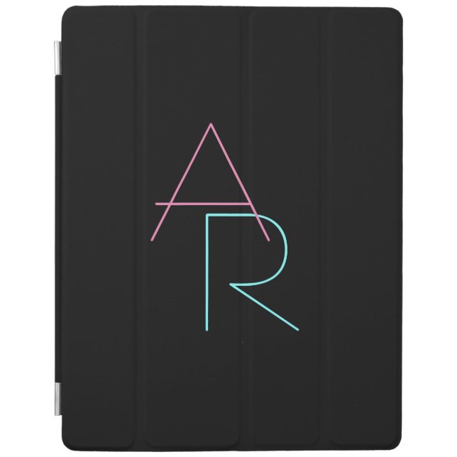Modern Overlapping Initials | Pink Turquoise Black iPad Smart Cover (Front)