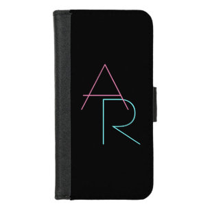 Modern Overlapping Initials Pink Turquoise Black iPhone 8/7 Wallet Case