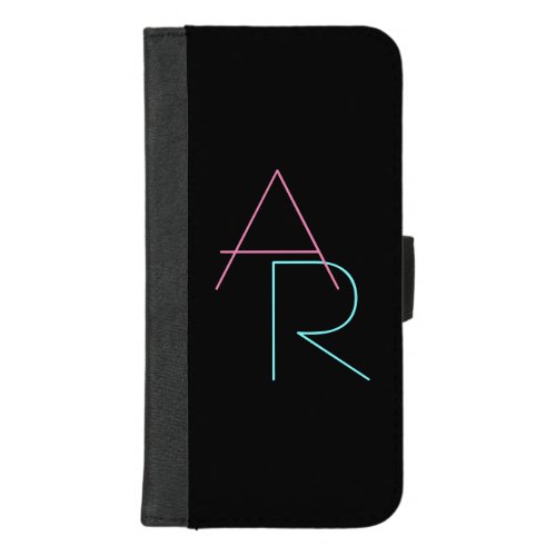 Modern Overlapping Initials  Pink Turquoise Black iPhone 87 Plus Wallet Case