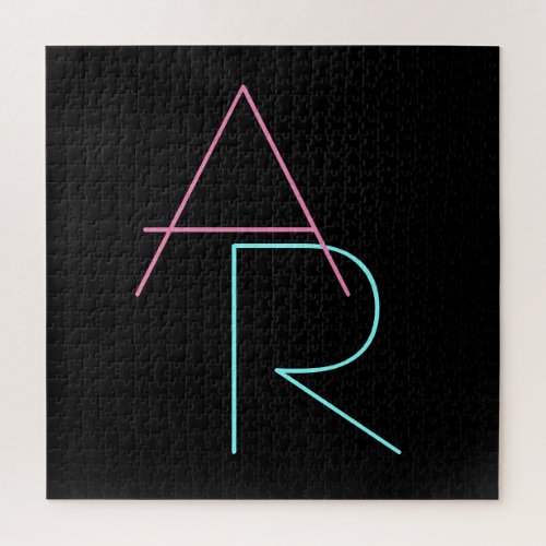 Modern Overlapping Initials  Pink Turquoise Black Jigsaw Puzzle