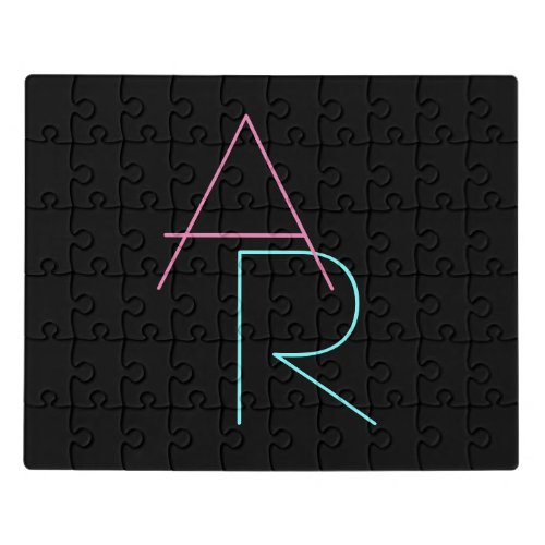 Modern Overlapping Initials  Pink Turquoise Black Jigsaw Puzzle