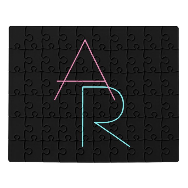Modern Overlapping Initials | Pink Turquoise Black Jigsaw Puzzle (Puzzle Horizontal)