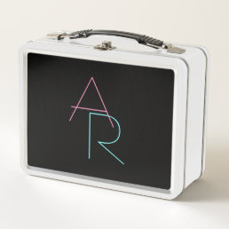 Modern Overlapping Initials | Pink Turquoise Black Metal Lunch Box