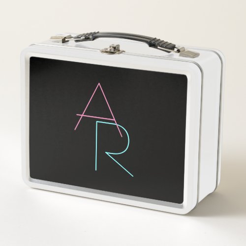 Modern Overlapping Initials  Pink Turquoise Black Metal Lunch Box