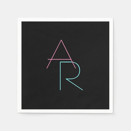 Modern Overlapping Initials  Pink Turquoise Black Napkins