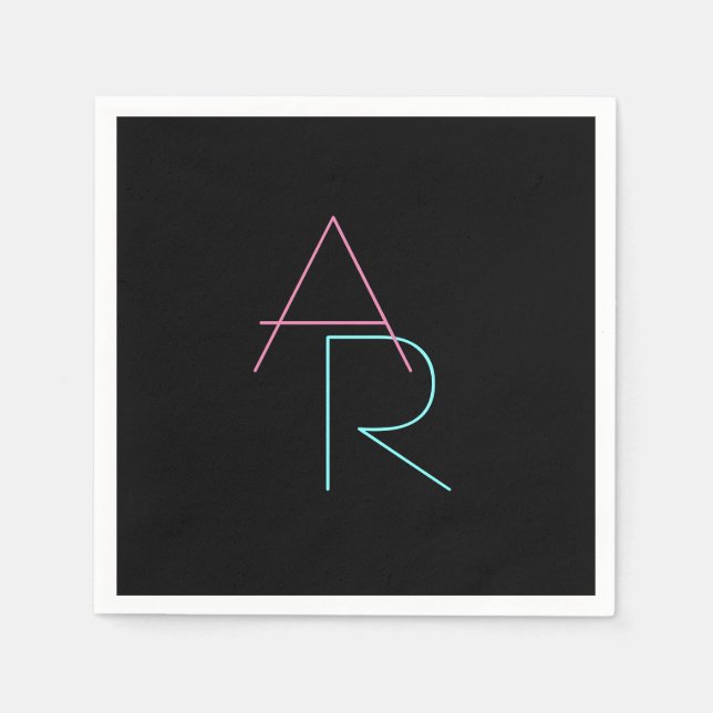 Modern Overlapping Initials | Pink Turquoise Black Napkins (Front)