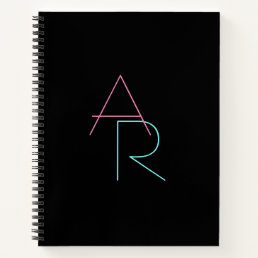 Modern Overlapping Initials | Pink Turquoise Black Notebook