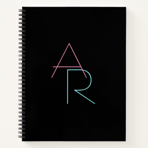 Modern Overlapping Initials  Pink Turquoise Black Notebook