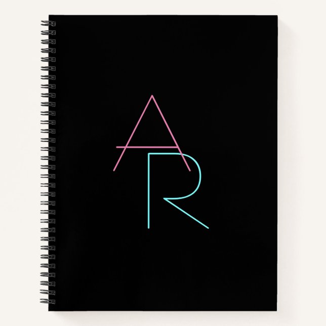 Modern Overlapping Initials | Pink Turquoise Black Notebook (Front)
