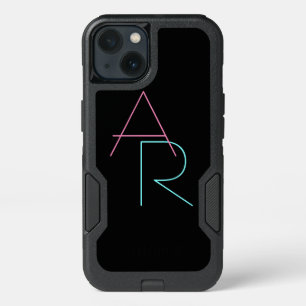 Modern Overlapping Initials   Pink Turquoise Black iPhone 13 Case