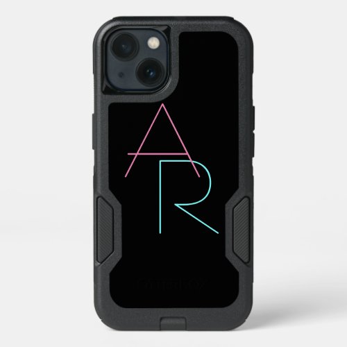 Modern Overlapping Initials  Pink Turquoise Black iPhone 13 Case