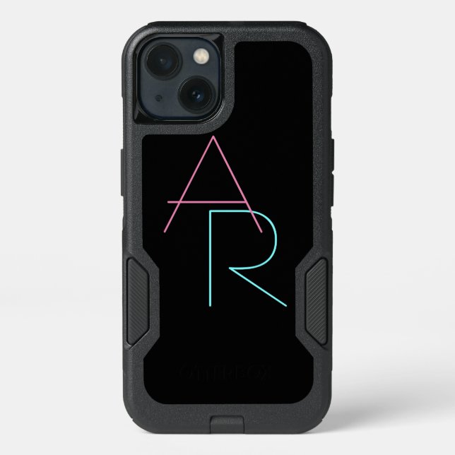 Modern Overlapping Initials | Pink Turquoise Black Otterbox iPhone Case (Back)