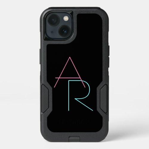 Modern Overlapping Initials  Pink Turquoise Black iPhone 13 Case