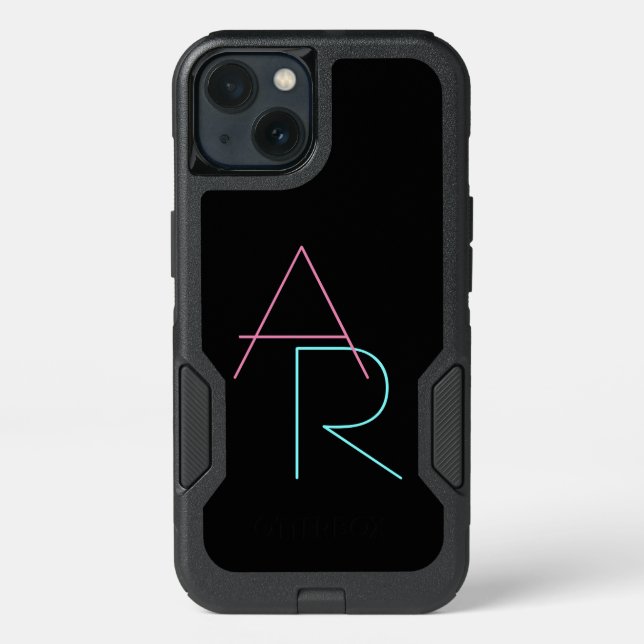 Modern Overlapping Initials | Pink Turquoise Black Otterbox iPhone Case (Back)