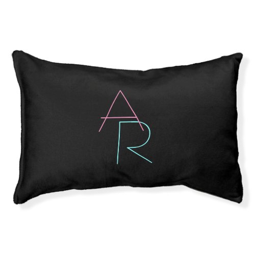 Modern Overlapping Initials  Pink Turquoise Black Pet Bed