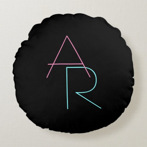 Modern Overlapping Initials  Pink Turquoise Black Round Pillow