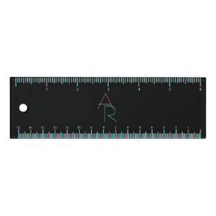 Modern Overlapping Initials Pink Turquoise Black Ruler