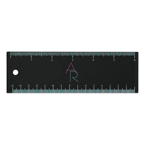 Modern Overlapping Initials  Pink Turquoise Black Ruler