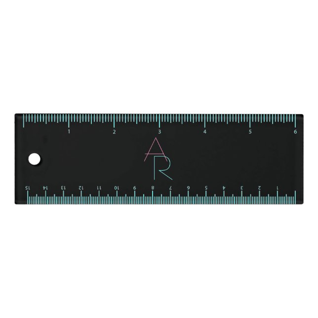 Modern Overlapping Initials | Pink Turquoise Black Ruler (Front)