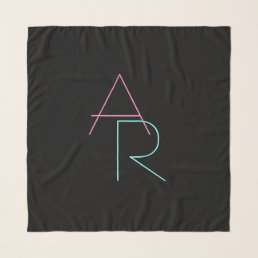 Modern Overlapping Initials | Pink Turquoise Black Scarf